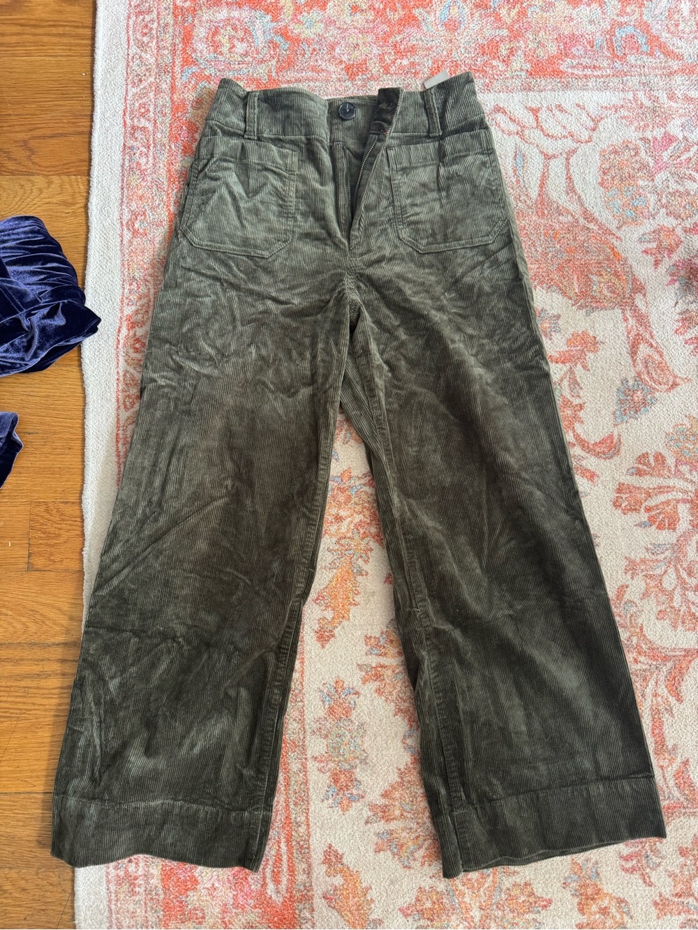 Maeve Anthropologie Olive Green Wide-Leg Corduroy Pants